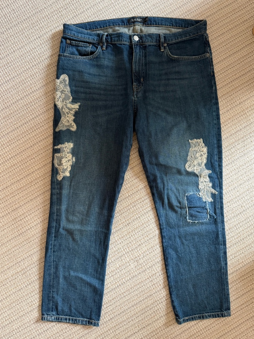 Lauren Ralph Lauren Embellished Jeans Tapered Distressed Womens Size 14